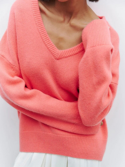 Μασίφ γυναικείο πουλόβερ oversize V λαιμόκοψη Μαλακό βασικό φθινοπωρινό Vintage μακρυμάνικο πουλόβερ Γυναικεία Φαρδιά πουλόβερ για γυναίκες