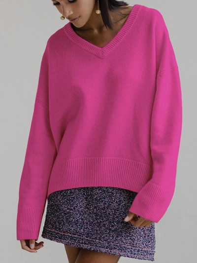 Μασίφ γυναικείο πουλόβερ oversize V λαιμόκοψη Μαλακό βασικό φθινοπωρινό Vintage μακρυμάνικο πουλόβερ Γυναικεία Φαρδιά πουλόβερ για γυναίκες