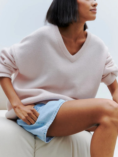 Μασίφ γυναικείο πουλόβερ oversize V λαιμόκοψη Μαλακό βασικό φθινοπωρινό Vintage μακρυμάνικο πουλόβερ Γυναικεία Φαρδιά πουλόβερ για γυναίκες