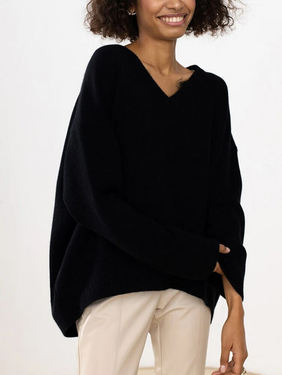 Μασίφ γυναικείο πουλόβερ oversize V λαιμόκοψη Μαλακό βασικό φθινοπωρινό Vintage μακρυμάνικο πουλόβερ Γυναικεία Φαρδιά πουλόβερ για γυναίκες