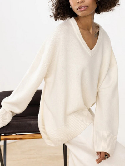 Μασίφ γυναικείο πουλόβερ oversize V λαιμόκοψη Μαλακό βασικό φθινοπωρινό Vintage μακρυμάνικο πουλόβερ Γυναικεία Φαρδιά πουλόβερ για γυναίκες