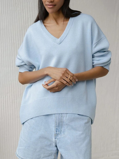 Μασίφ γυναικείο πουλόβερ oversize V λαιμόκοψη Μαλακό βασικό φθινοπωρινό Vintage μακρυμάνικο πουλόβερ Γυναικεία Φαρδιά πουλόβερ για γυναίκες