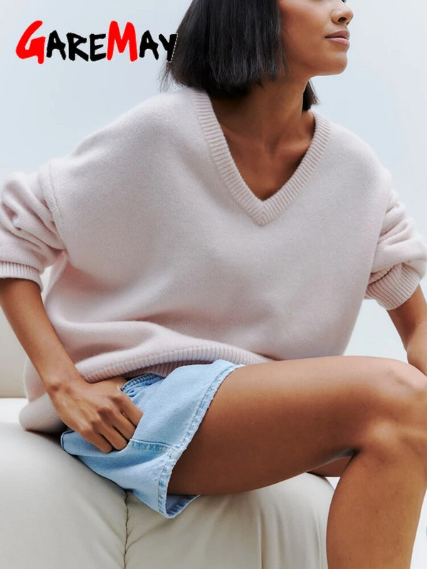 Μασίφ γυναικείο πουλόβερ oversize V λαιμόκοψη Μαλακό βασικό φθινοπωρινό Vintage μακρυμάνικο πουλόβερ Γυναικεία Φαρδιά πουλόβερ για γυναίκες