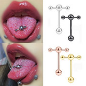 1PC Punk Limbă Inel Barbell Ball Piercing pentru Femei Bărbați Punk din oțel inoxidabil de culoare argintie Tongue Stud Piercing Bijuterii pentru corp