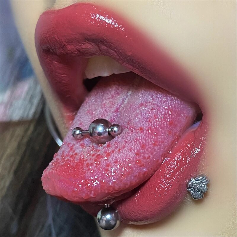 1PC Punk Limbă Inel Barbell Ball Piercing pentru Femei Bărbați Punk din oțel inoxidabil de culoare argintie Tongue Stud Piercing Bijuterii pentru corp