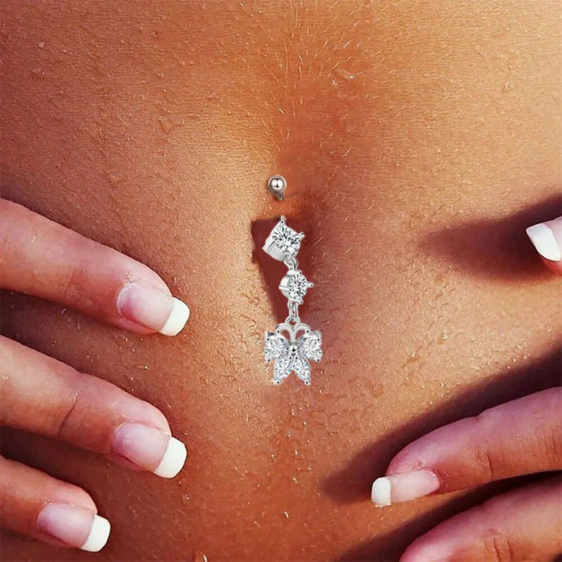 1 ΤΕΜ Δαχτυλίδι με κοιλιά για γυναίκες Κρεμαστό μενταγιόν πεταλούδας από ανοξείδωτο χάλυβα τρύπημα αφαλού Σέξι διάτρηση σώματος Κοσμήματα μπικίνι κοιλιάς παραλίας