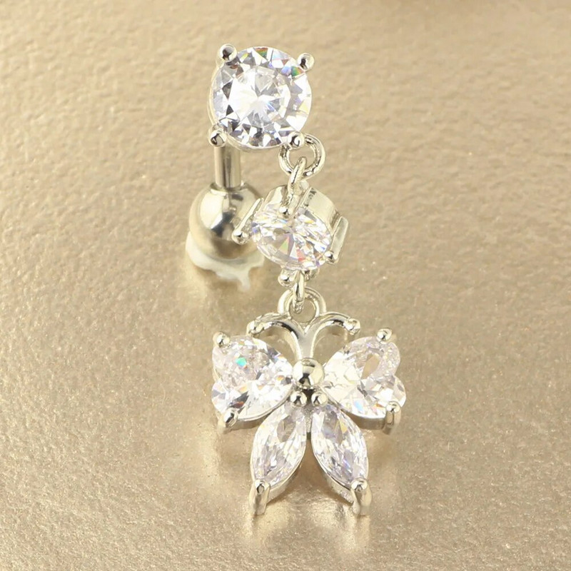 1 ΤΕΜ Δαχτυλίδι με κοιλιά για γυναίκες Κρεμαστό μενταγιόν πεταλούδας από ανοξείδωτο χάλυβα τρύπημα αφαλού Σέξι διάτρηση σώματος Κοσμήματα μπικίνι κοιλιάς παραλίας