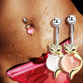 Fox Belly Piercing Button Rings for Women Sexy girl 316L από ανοξείδωτο ατσάλι Opal Body Fox Piercing Κοσμήματα Αξεσουάρ μπικίνι