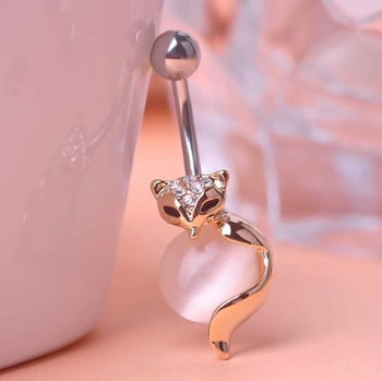 Fox Belly Piercing Button Rings for Women Sexy girl 316L από ανοξείδωτο ατσάλι Opal Body Fox Piercing Κοσμήματα Αξεσουάρ μπικίνι