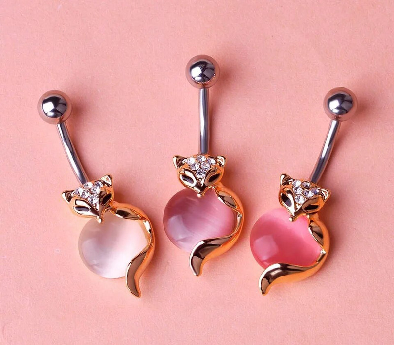 Fox Belly Piercing Button Rings for Women Sexy girl 316L από ανοξείδωτο ατσάλι Opal Body Fox Piercing Κοσμήματα Αξεσουάρ μπικίνι