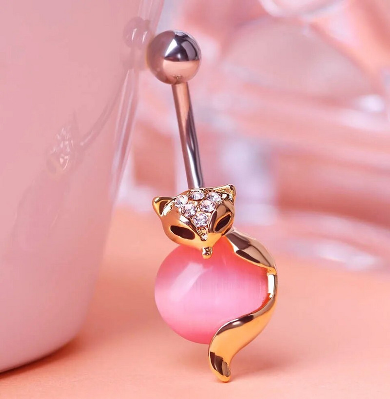 Fox Belly Piercing Button Rings for Women Sexy girl 316L από ανοξείδωτο ατσάλι Opal Body Fox Piercing Κοσμήματα Αξεσουάρ μπικίνι