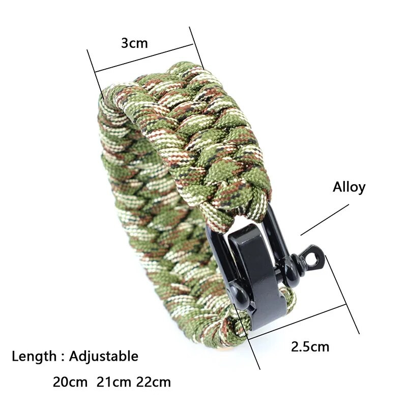 Jauna Paracord rokassprādze vīriešiem ar rokām darināta auduma regulējama U formas alpīnisma kempinga rokassprādzes aksesuāri Pulsera Hombre