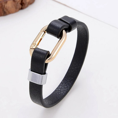 Cinka sakausējuma ovālas pavasara sprādzes vīriešu rokassprādzes šarms, melns īstas ādas virvju ķēde, vienkārša pāra rokassprādze mīļotājiem rotaslietas dāvanas