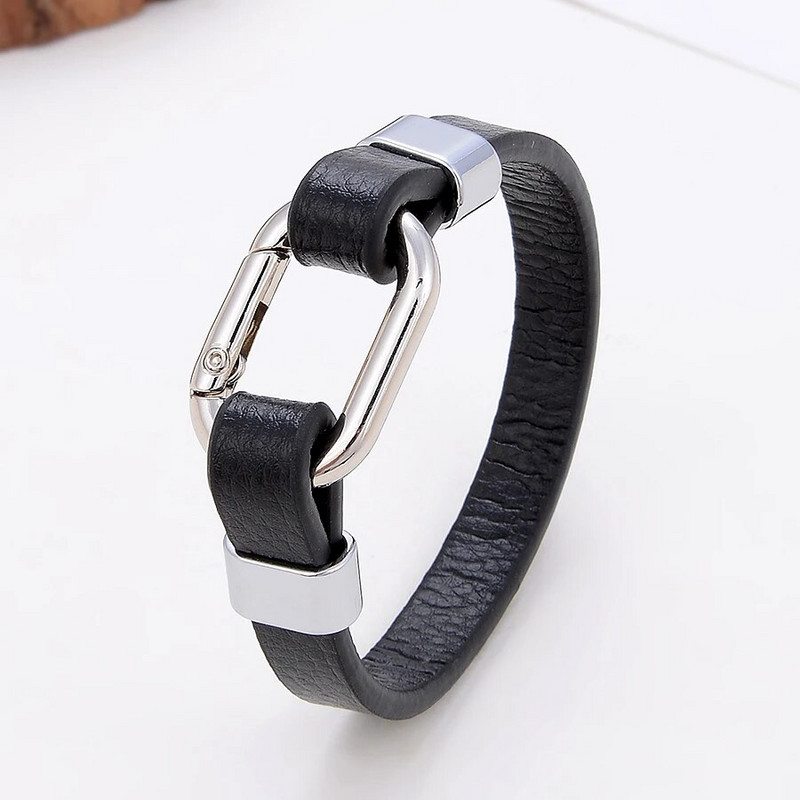 Cinka sakausējuma ovālas pavasara sprādzes vīriešu rokassprādzes šarms, melns īstas ādas virvju ķēde, vienkārša pāra rokassprādze mīļotājiem rotaslietas dāvanas