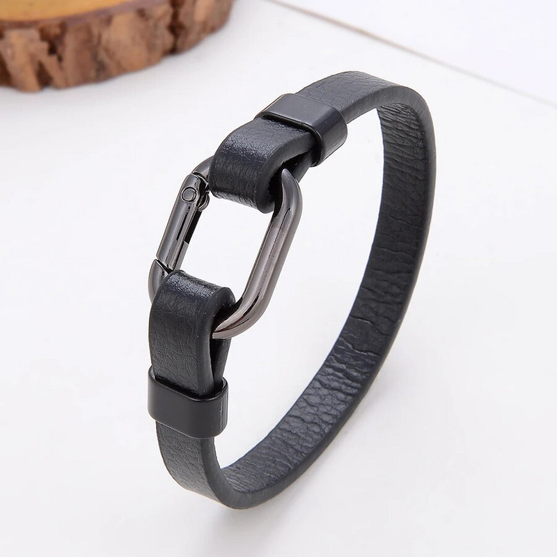 Cinka sakausējuma ovālas pavasara sprādzes vīriešu rokassprādzes šarms, melns īstas ādas virvju ķēde, vienkārša pāra rokassprādze mīļotājiem rotaslietas dāvanas