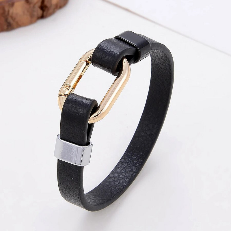 Cinka sakausējuma ovālas pavasara sprādzes vīriešu rokassprādzes šarms, melns īstas ādas virvju ķēde, vienkārša pāra rokassprādze mīļotājiem rotaslietas dāvanas