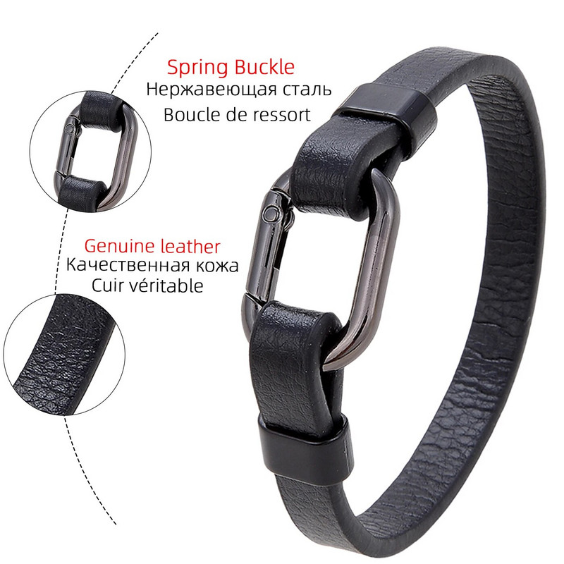 Cinka sakausējuma ovālas pavasara sprādzes vīriešu rokassprādzes šarms, melns īstas ādas virvju ķēde, vienkārša pāra rokassprādze mīļotājiem rotaslietas dāvanas