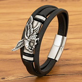 XQNI Animal Eagle Eagle Bracelet for Hand Multi-Layers Black Leather with Magnetic Charm Bracelet Boyfriend Jewelry Boyfriend