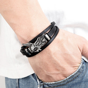 XQNI Animal Eagle Eagle Bracelet for Hand Multi-Layers Black Leather with Magnetic Charm Bracelet Boyfriend Jewelry Boyfriend