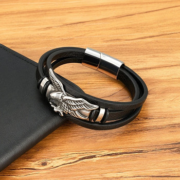 XQNI Animal Eagle Eagle Bracelet for Hand Multi-Layers Black Leather with Magnetic Charm Bracelet Boyfriend Jewelry Boyfriend