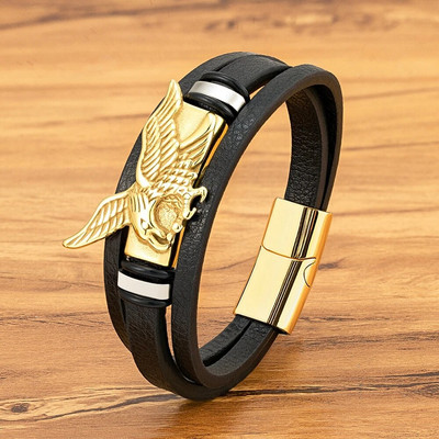XQNI Animal Eagle Eagle Bracelet for Hand Multi-Layers Black Leather with Magnetic Charm Bracelet Boyfriend Jewelry Boyfriend