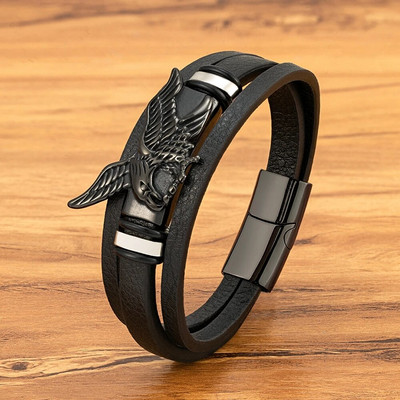 XQNI Animal Eagle Eagle Bracelet for Hand Multi-Layers Black Leather with Magnetic Charm Bracelet Boyfriend Jewelry Boyfriend