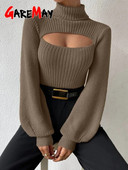 Seksikad kaelusega naiste kampsunid pikkade varrukatega õhukesed naiste kootud kampsun, vintage pullover, soonikkoes kärbitud kampsun