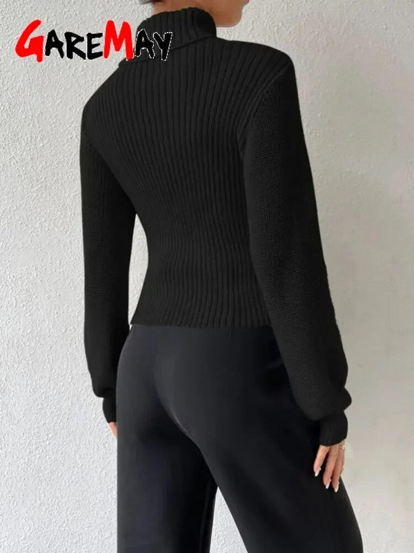 Seksikad kaelusega naiste kampsunid pikkade varrukatega õhukesed naiste kootud kampsun, vintage pullover, soonikkoes kärbitud kampsun