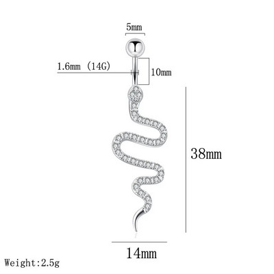 Seksīgi čūskas nabas gredzeni sievietēm nerūsējošā tērauda sudraba krāsā cirkona nabas vēdera pīrsings ķermeņa rotaslietas bikini aksesuāri