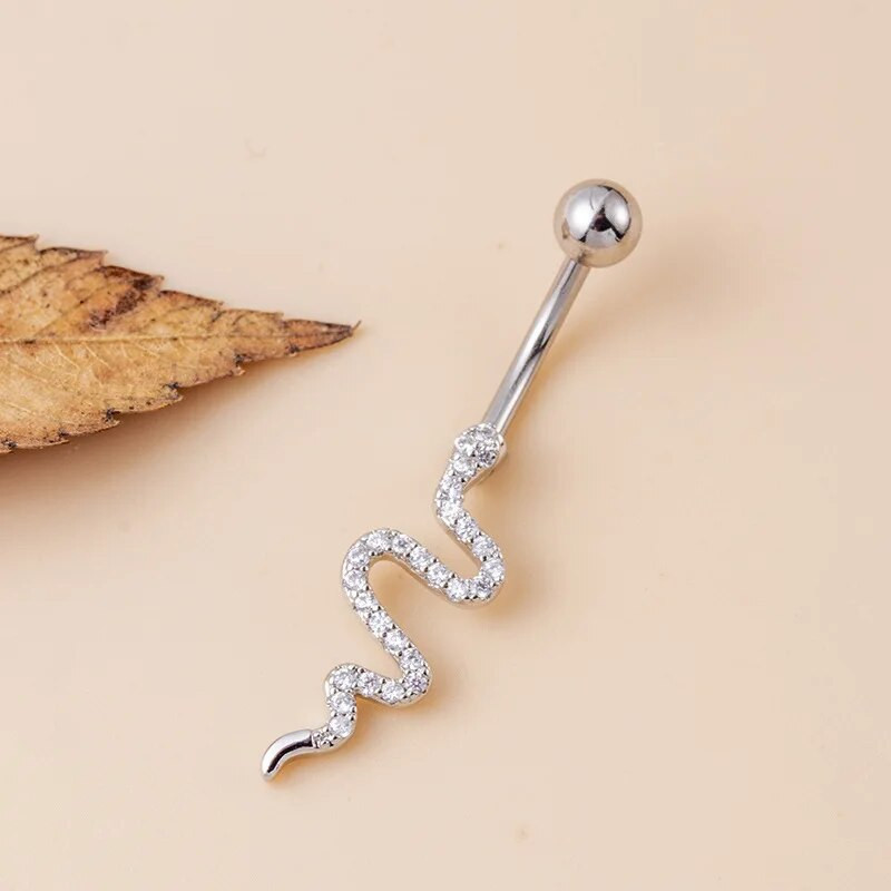 Seksīgi čūskas nabas gredzeni sievietēm nerūsējošā tērauda sudraba krāsā cirkona nabas vēdera pīrsings ķermeņa rotaslietas bikini aksesuāri