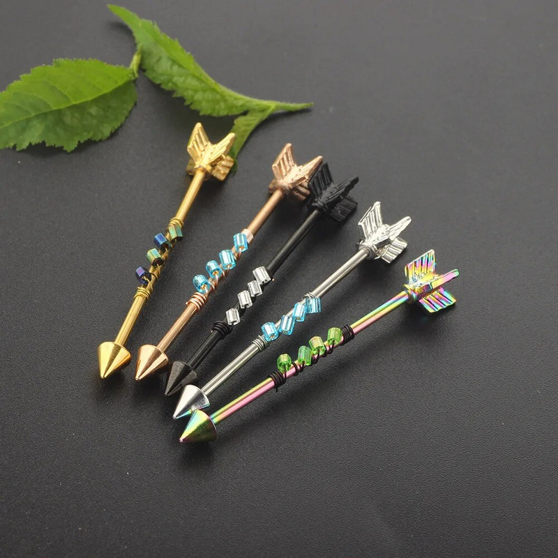 1 db hosszú nyíl ipari gyűrű női ipari súlyzó piercing fülbevaló rozsdamentes acél fülporc piercing testékszer