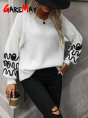 Casual μακρυμάνικο γυναικείο πουλόβερ oversize φθινόπωρο 2023 Κομψό vintage πουλόβερ για γυναίκες Χειμερινό λευκό πλεκτό πουλόβερ