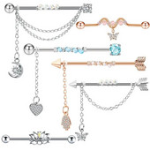 Tauriņu rūpnieciskais pīrsings sievietēm rūpnieciskais stienis gredzens auss stienis skrimšļa auskars unisex ķermeņa pīrsings rotaslietas