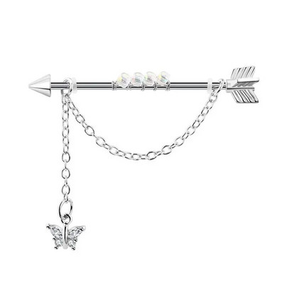 Tauriņu rūpnieciskais pīrsings sievietēm rūpnieciskais stienis gredzens auss stienis skrimšļa auskars unisex ķermeņa pīrsings rotaslietas