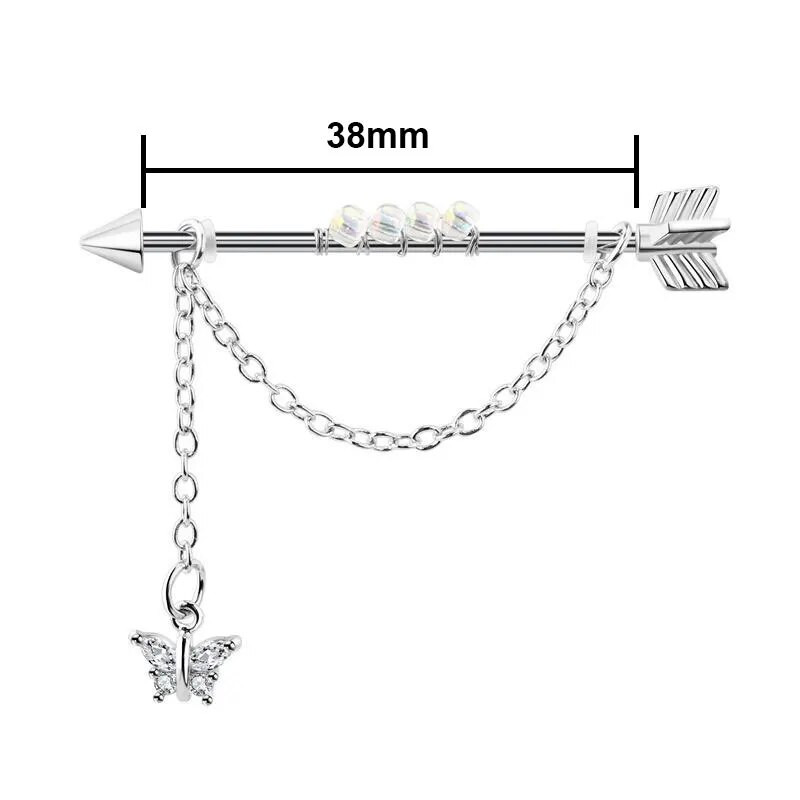 Tauriņu rūpnieciskais pīrsings sievietēm rūpnieciskais stienis gredzens auss stienis skrimšļa auskars unisex ķermeņa pīrsings rotaslietas