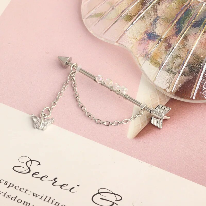 Tauriņu rūpnieciskais pīrsings sievietēm rūpnieciskais stienis gredzens auss stienis skrimšļa auskars unisex ķermeņa pīrsings rotaslietas