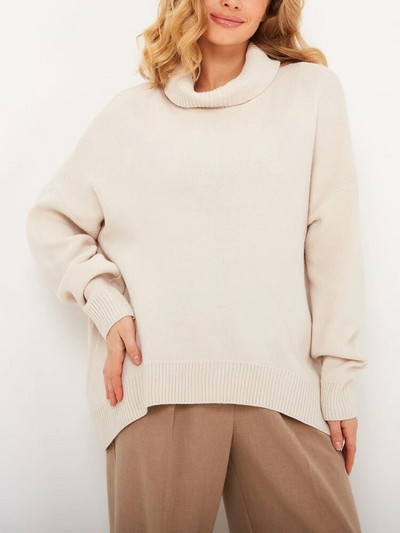 Női téli, garbós pulóver, nagyméretű, fehér zöld pulóver, vintage női pulóver, tömör, meleg kötött, puha női pulóver, 2023