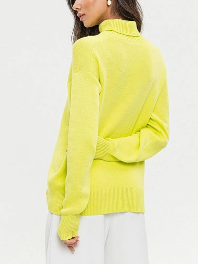 Női téli, garbós pulóver, nagyméretű, fehér zöld pulóver, vintage női pulóver, tömör, meleg kötött, puha női pulóver, 2023