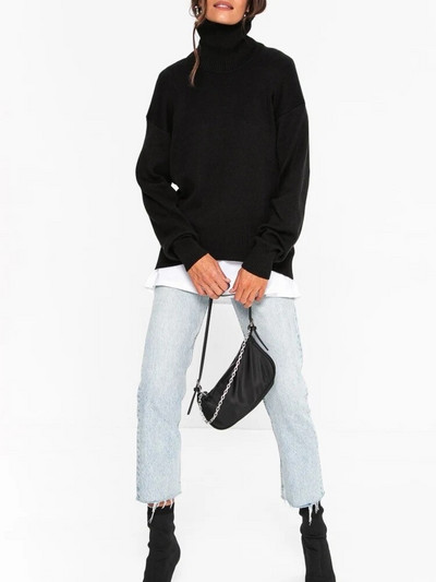 Női téli, garbós pulóver, nagyméretű, fehér zöld pulóver, vintage női pulóver, tömör, meleg kötött, puha női pulóver, 2023