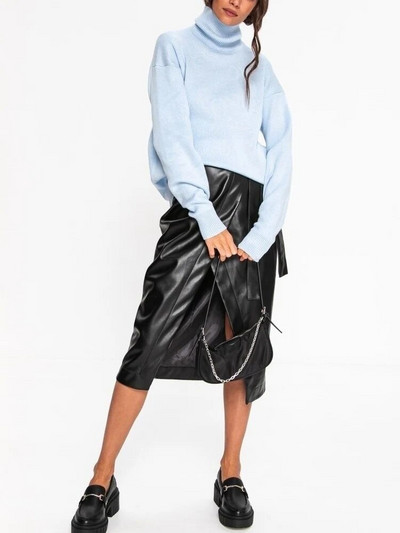 Női téli, garbós pulóver, nagyméretű, fehér zöld pulóver, vintage női pulóver, tömör, meleg kötött, puha női pulóver, 2023