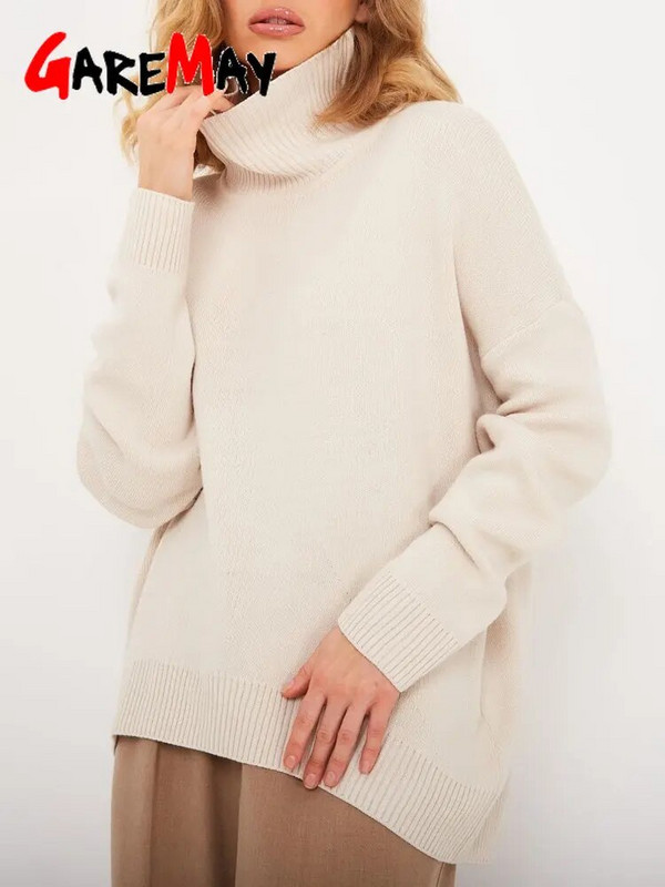 Női téli, garbós pulóver, nagyméretű, fehér zöld pulóver, vintage női pulóver, tömör, meleg kötött, puha női pulóver, 2023