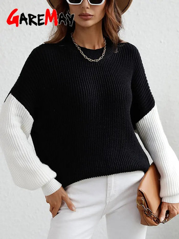 Дамски пуловер Тенденция за 2023 г. Едноцветен бял плетен пуловер Мек винтидж пуловер с големи размери Ежедневни топли пуловери с дълъг ръкав за жени