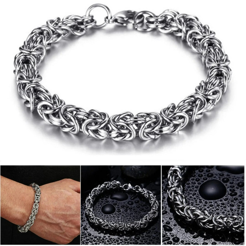 Titāna tērauda savienojuma gredzens, pīts ķēdes rokassprādze, sudraba pārklājuma glamūra panka dominējošā roka ballītes bikera rotaslietas vīriešiem