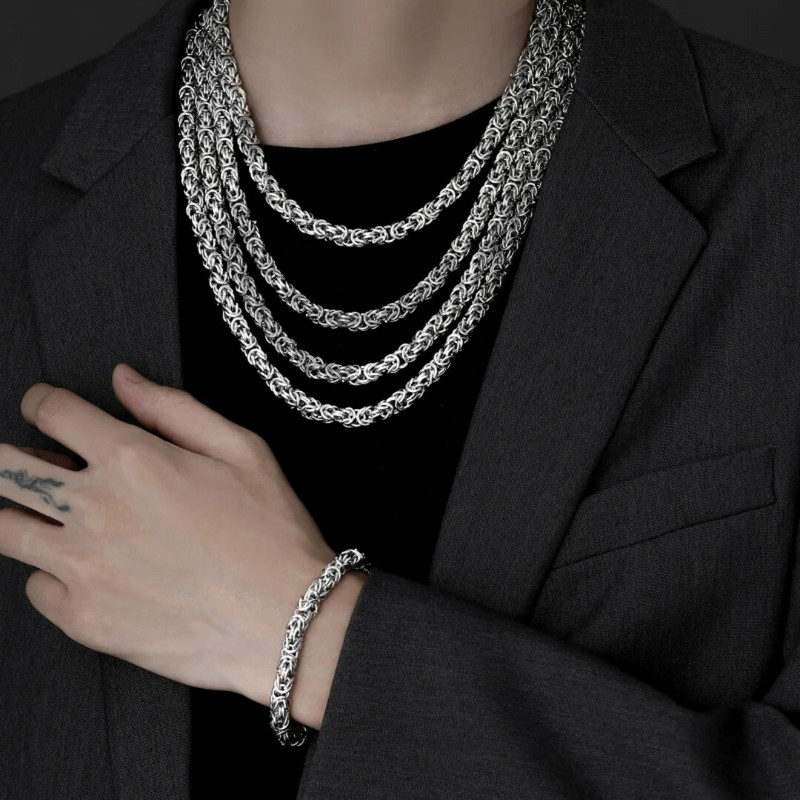 Titāna tērauda savienojuma gredzens, pīts ķēdes rokassprādze, sudraba pārklājuma glamūra panka dominējošā roka ballītes bikera rotaslietas vīriešiem