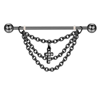 1 gab Cross Skull Kulonu rūpnieciskais pīrsings sievietēm ar stieņa auskaru 316L Ķirurģiska tērauda garas ķēdes ausu pīrsings ķermeņa rotaslietas