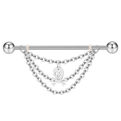 1 gab Cross Skull Kulonu rūpnieciskais pīrsings sievietēm ar stieņa auskaru 316L Ķirurģiska tērauda garas ķēdes ausu pīrsings ķermeņa rotaslietas