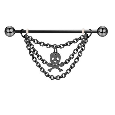 1 gab Cross Skull Kulonu rūpnieciskais pīrsings sievietēm ar stieņa auskaru 316L Ķirurģiska tērauda garas ķēdes ausu pīrsings ķermeņa rotaslietas