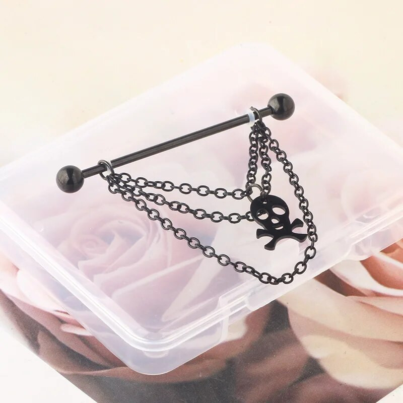 1 gab Cross Skull Kulonu rūpnieciskais pīrsings sievietēm ar stieņa auskaru 316L Ķirurģiska tērauda garas ķēdes ausu pīrsings ķermeņa rotaslietas