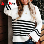 Sügistalviste varrukatega avarad kootud kampsunid 2023. aasta moodne triibuline kilpkaelusega kampsun Naiste elegantsed džemprid vabaaja pulloverid