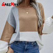 Ženski džemperi dugih rukava 2023, široki, jesen-zimski, prugasti pulover Ženski vintage pulover preko veličine, pleteni 2023